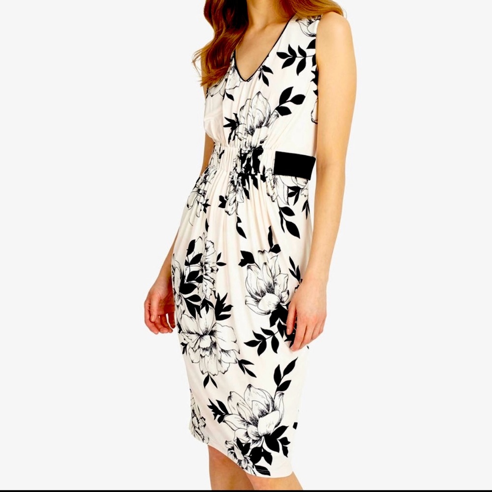 Phase Eight Black and White w/Pink Detail Cinched Waist Dress Size 8